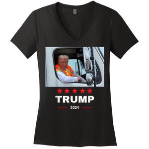 Donald Trump Rides In Garbage Truck Women's V-Neck T-Shirt