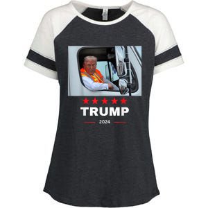 Donald Trump Rides In Garbage Truck Enza Ladies Jersey Colorblock Tee