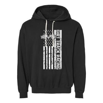 Dirt Track Racing Usa Flag American Motocross Stock Car Race Garment-Dyed Fleece Hoodie