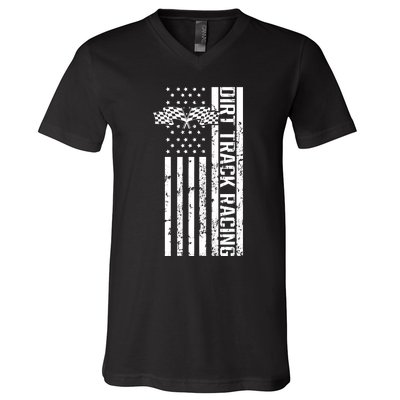 Dirt Track Racing Usa Flag American Motocross Stock Car Race V-Neck T-Shirt