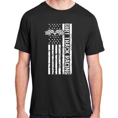 Dirt Track Racing Usa Flag American Motocross Stock Car Race Adult ChromaSoft Performance T-Shirt