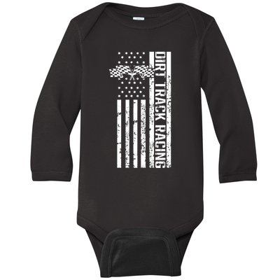 Dirt Track Racing Usa Flag American Motocross Stock Car Race Baby Long Sleeve Bodysuit