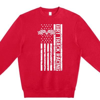 Dirt Track Racing Usa Flag American Motocross Stock Car Race Premium Crewneck Sweatshirt