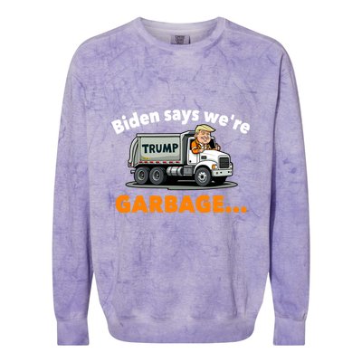 Donald Trump Rides A Garbage Truck Colorblast Crewneck Sweatshirt