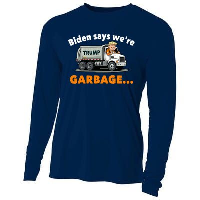 Donald Trump Rides A Garbage Truck Cooling Performance Long Sleeve Crew