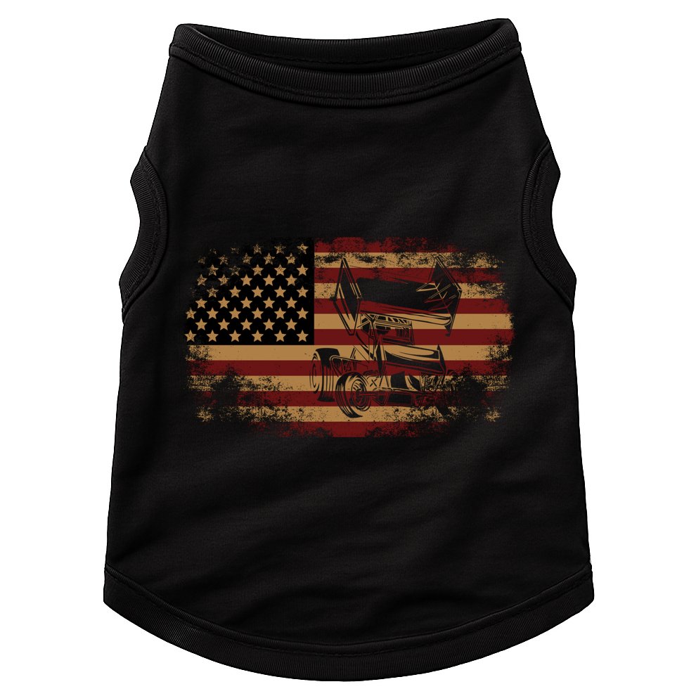 Dirt Track Racing Sprint Car Vintage Usa American Flag Gift Doggie Tank