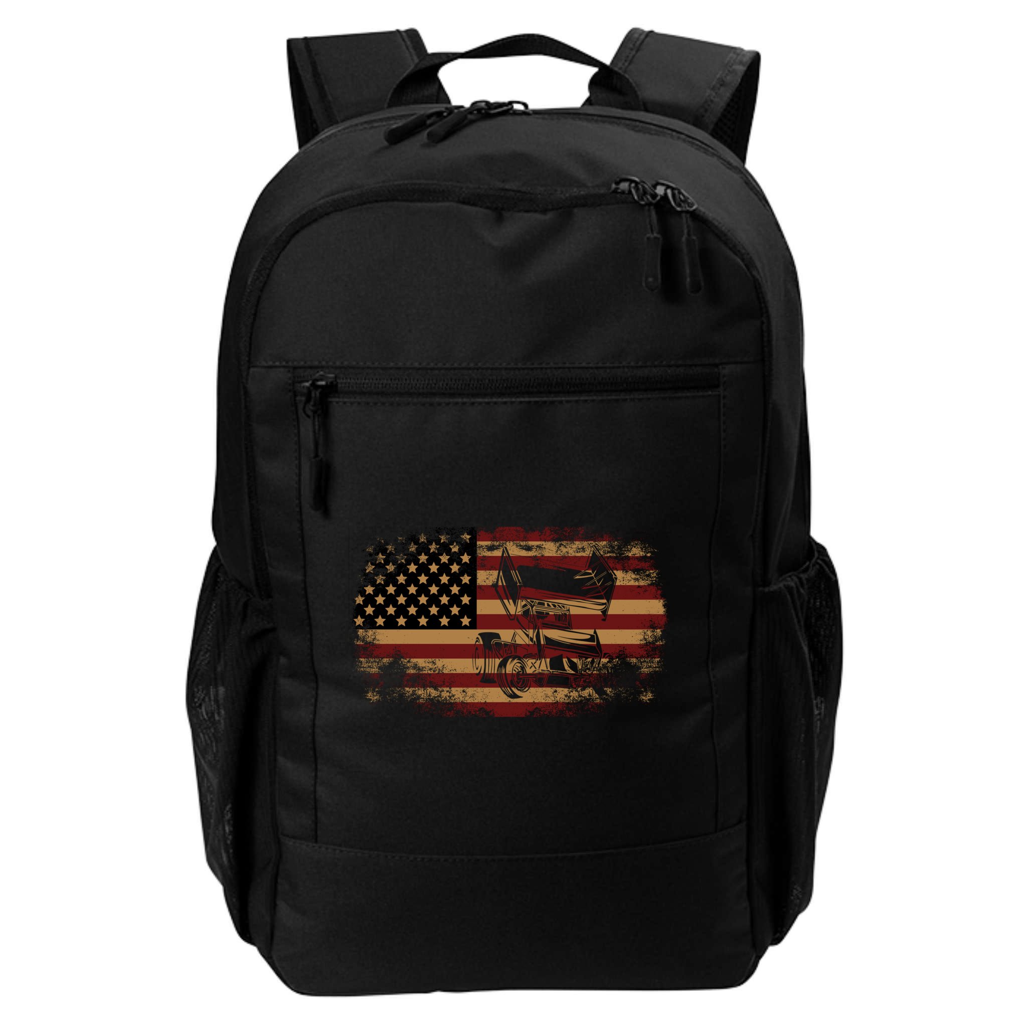Dirt Track Racing Sprint Car Vintage Usa American Flag Gift Backpack