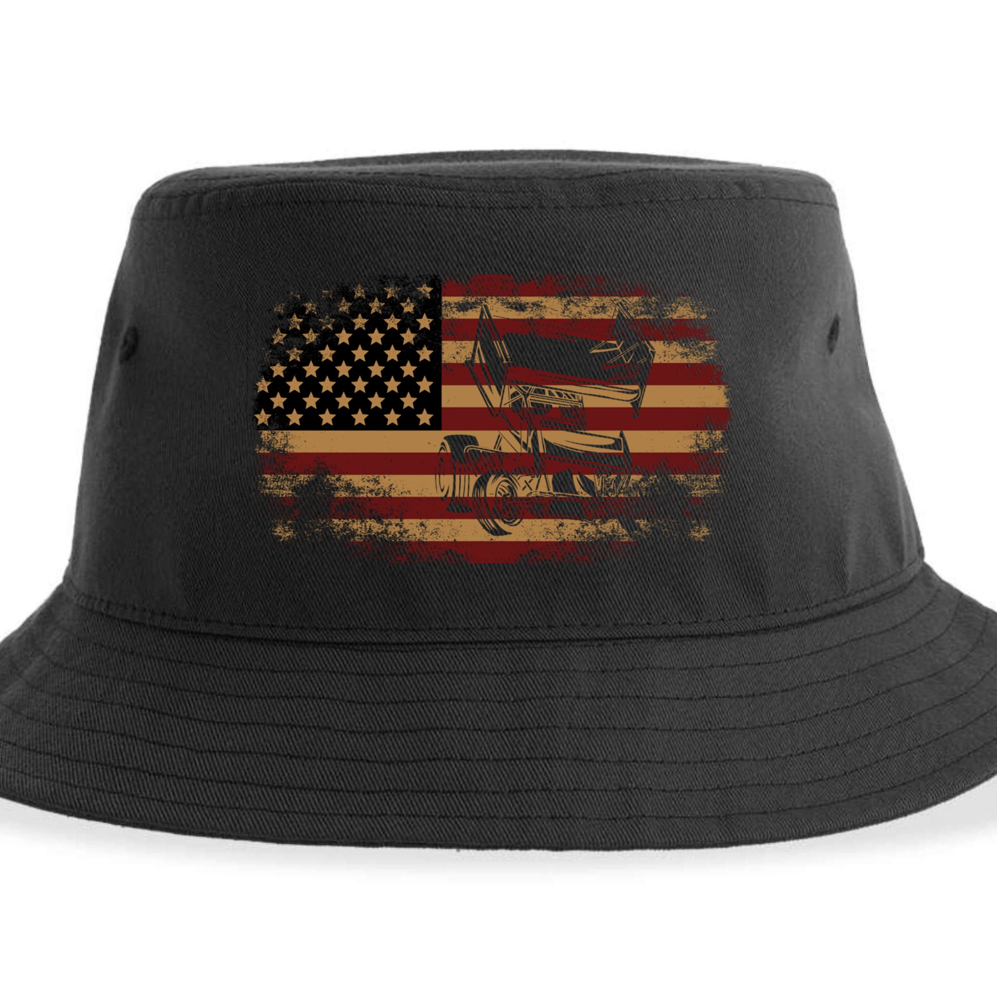 Dirt Track Racing Sprint Car Vintage Usa American Flag Gift Sustainable Bucket Hat