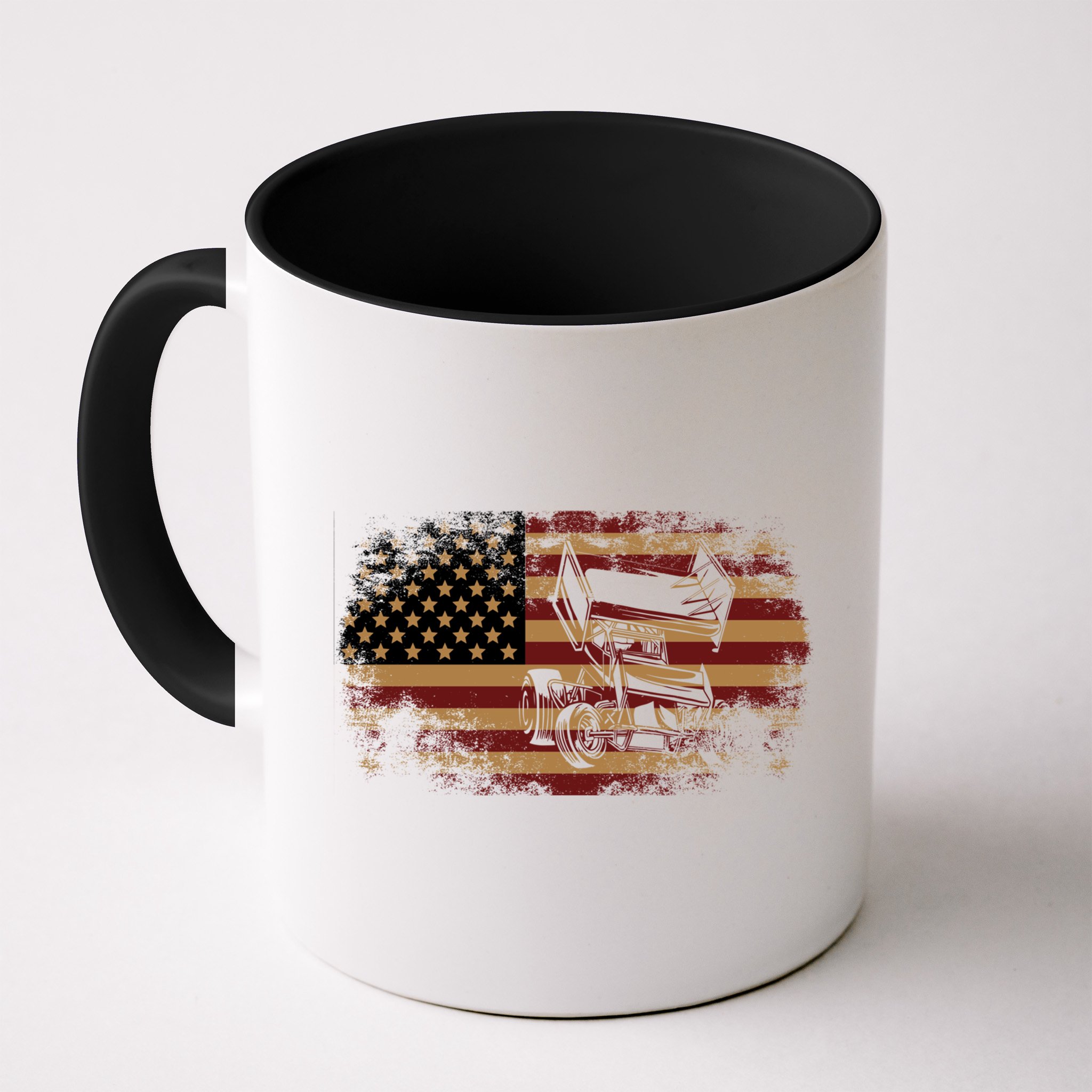 Dirt Track Racing Sprint Car Vintage Usa American Flag Gift Mug