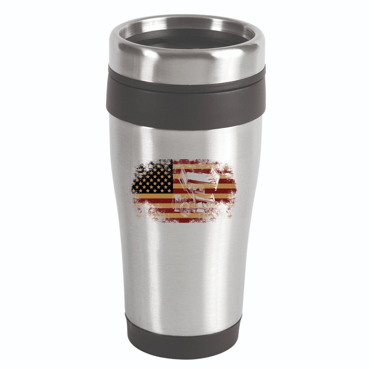 Dirt Track Racing Sprint Car Vintage Usa American Flag Gift 16oz Travel Tumbler