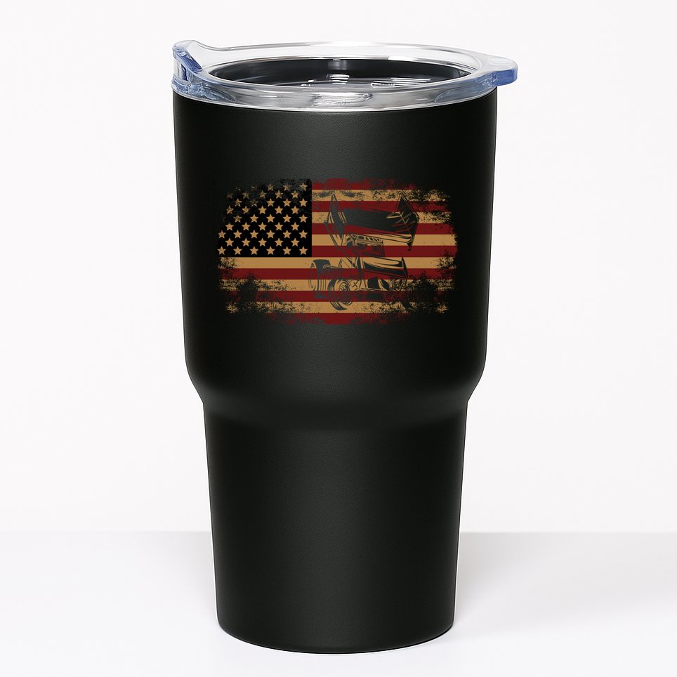 Dirt Track Racing Sprint Car Vintage Usa American Flag Gift Tumbler