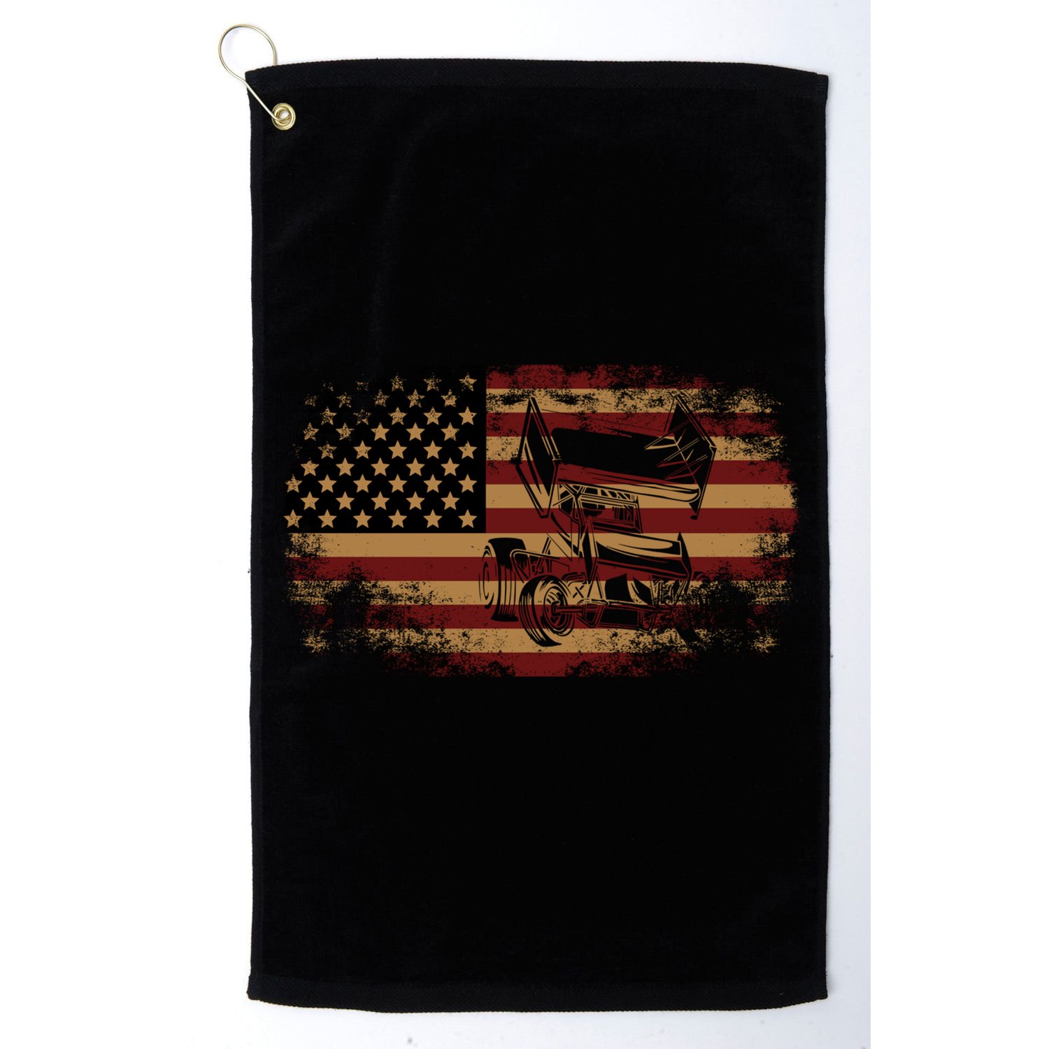 Dirt Track Racing Sprint Car Vintage Usa American Flag Gift Golf Towel