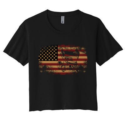 Dirt Track Racing Sprint Car Vintage Usa American Flag Gift Women's Crop Top Tee