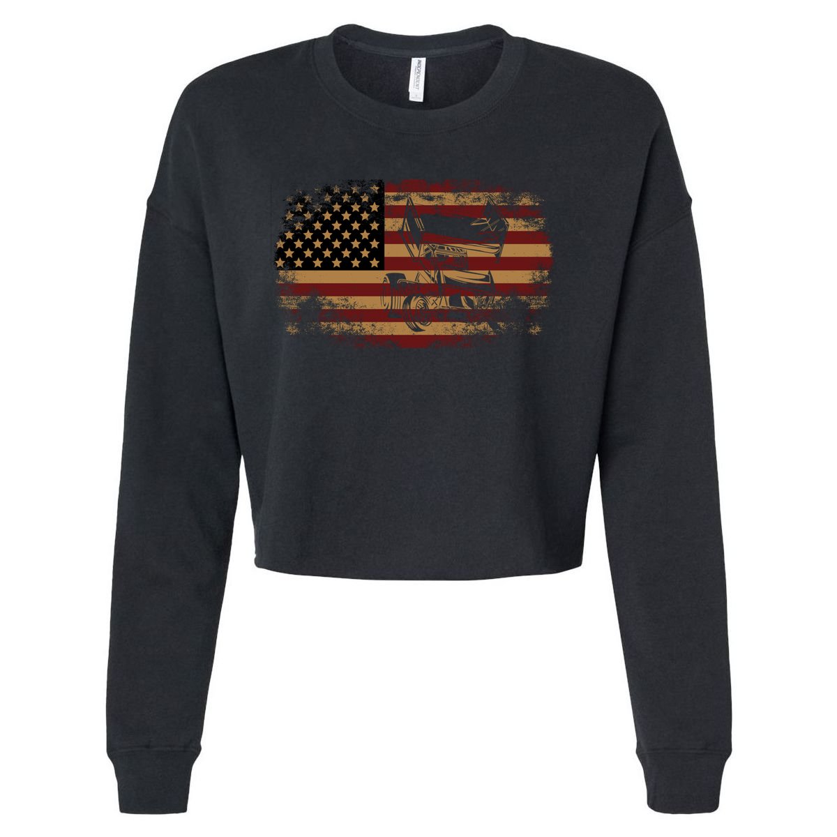 Dirt Track Racing Sprint Car Vintage Usa American Flag Gift Cropped Pullover Crew