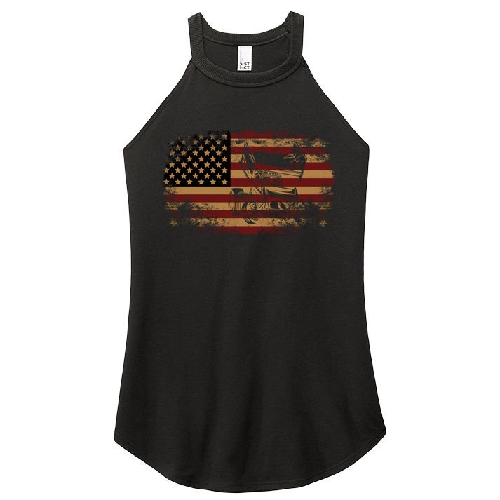 Dirt Track Racing Sprint Car Vintage Usa American Flag Gift Women's Perfect Tri Rocker Tank