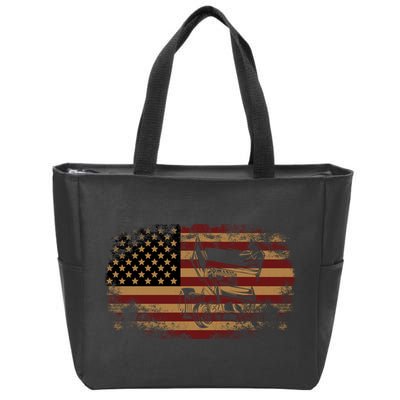 Dirt Track Racing Sprint Car Vintage Usa American Flag Gift Zip Tote Bag