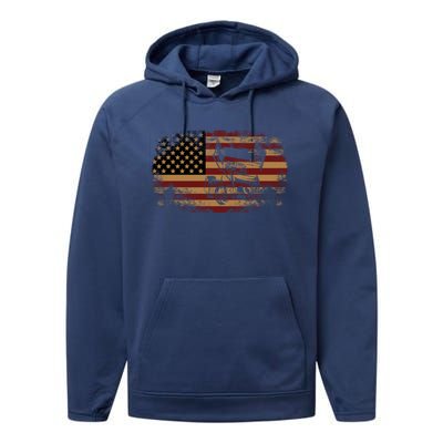 Dirt Track Racing Sprint Car Vintage Usa American Flag Gift Performance Fleece Hoodie