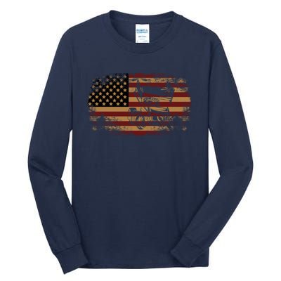 Dirt Track Racing Sprint Car Vintage Usa American Flag Gift Tall Long Sleeve T-Shirt