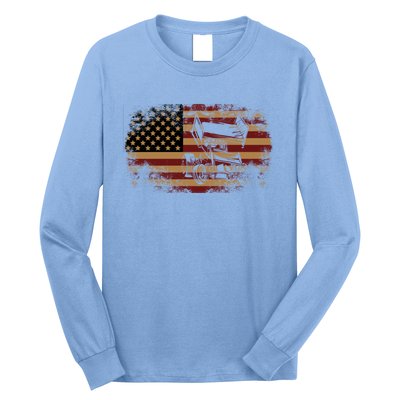 Dirt Track Racing Sprint Car Vintage Usa American Flag Gift Long Sleeve Shirt