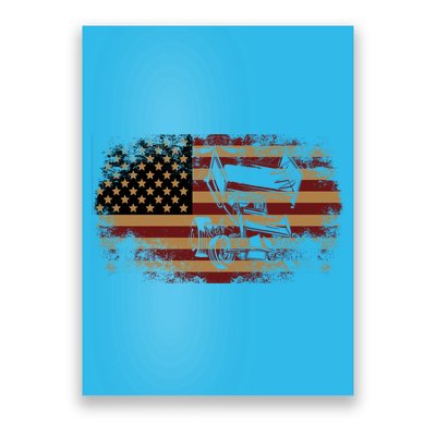 Dirt Track Racing Sprint Car Vintage Usa American Flag Gift Poster