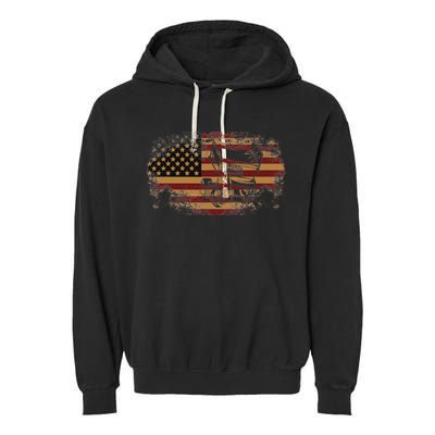 Dirt Track Racing Sprint Car Vintage Usa American Flag Garment-Dyed Fleece Hoodie