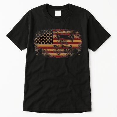 Dirt Track Racing Sprint Car Vintage Usa American Flag Tall T-Shirt