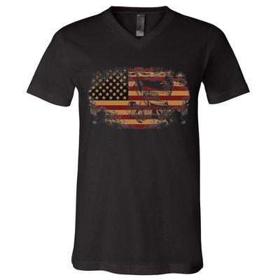 Dirt Track Racing Sprint Car Vintage Usa American Flag V-Neck T-Shirt