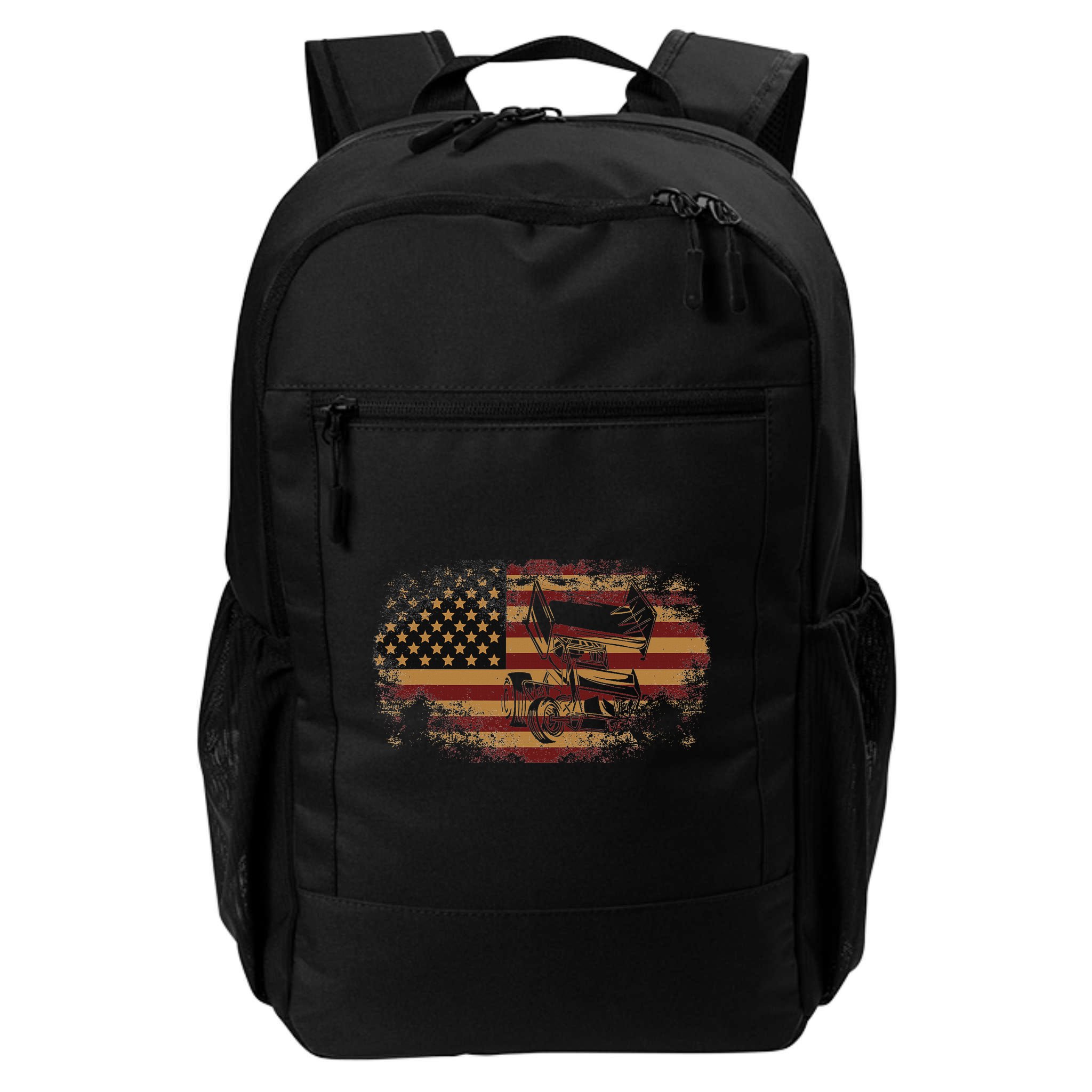 Dirt Track Racing Sprint Car Vintage Usa American Flag Backpack