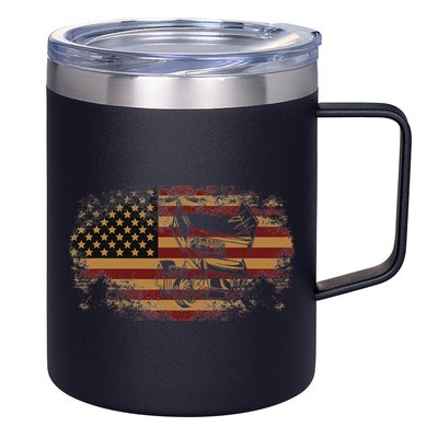 Dirt Track Racing Sprint Car Vintage Usa American Flag 12oz Stainless Steel Coffee Mug