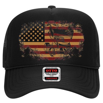 Dirt Track Racing Sprint Car Vintage Usa American Flag Hat