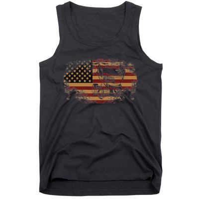 Dirt Track Racing Sprint Car Vintage Usa American Flag Tank Top