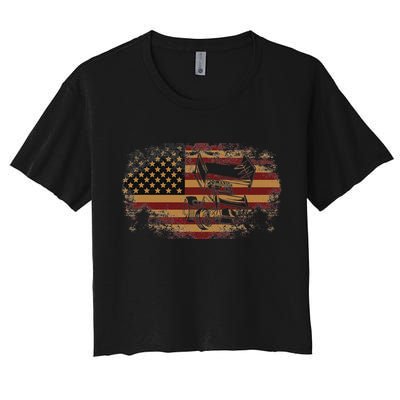 Dirt Track Racing Sprint Car Vintage Usa American Flag Women's Crop Top Tee
