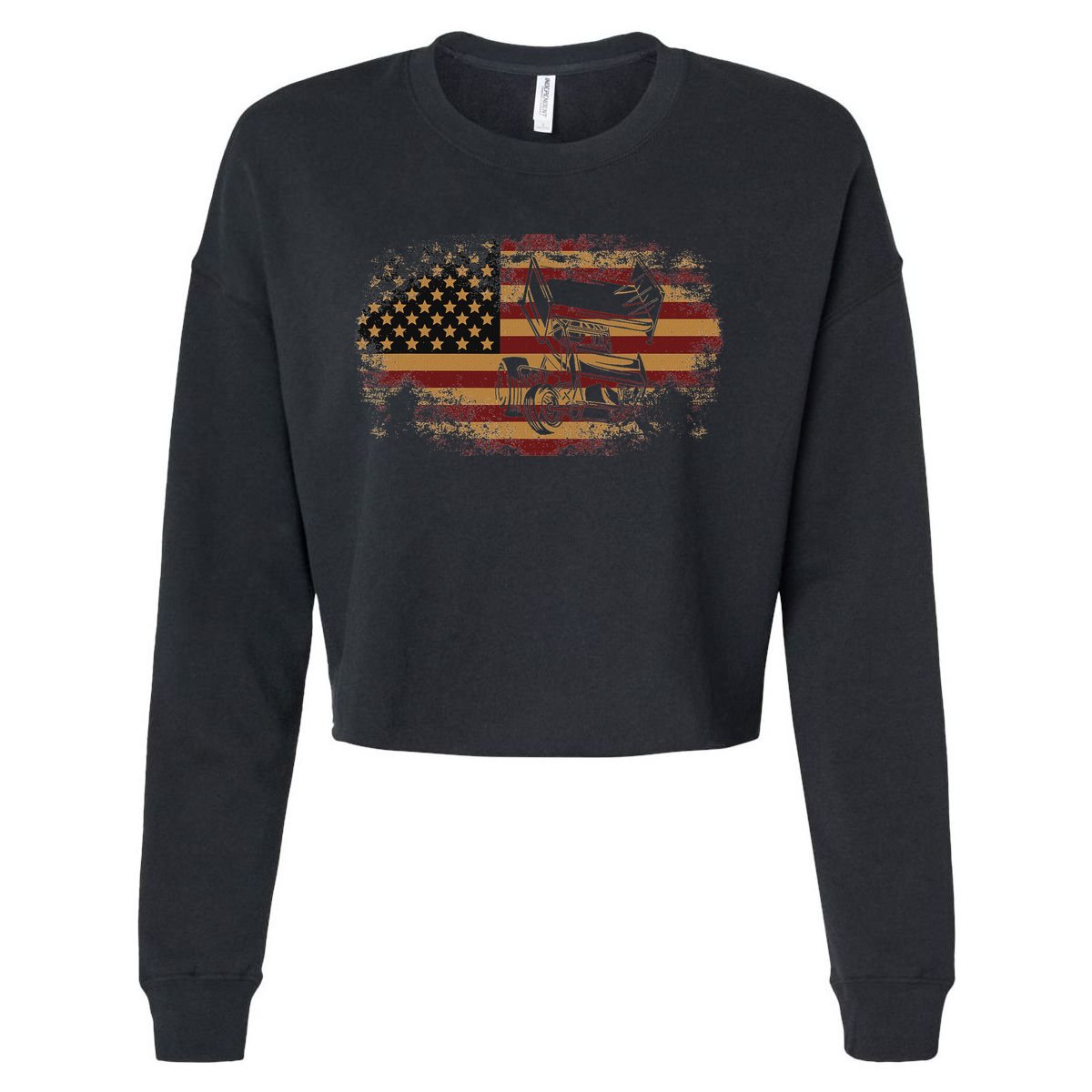 Dirt Track Racing Sprint Car Vintage Usa American Flag Cropped Pullover Crew