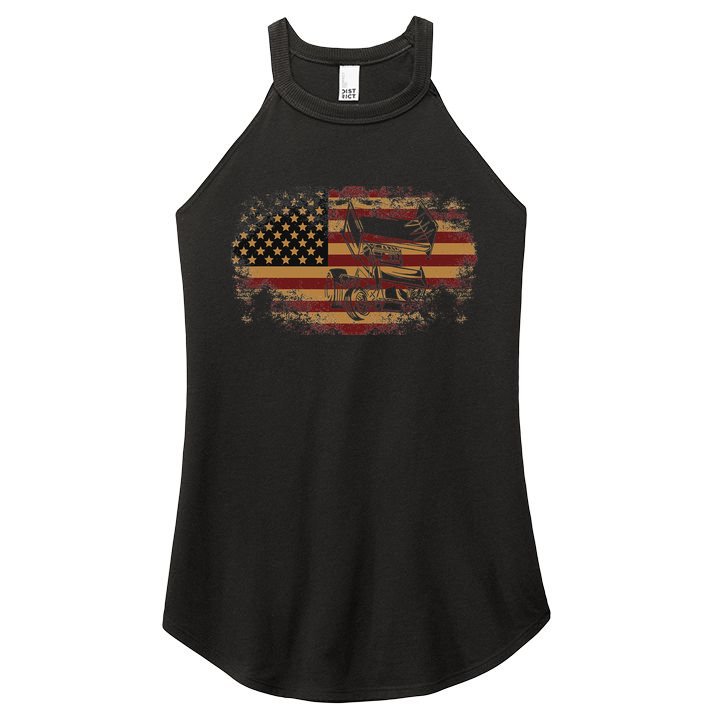 Dirt Track Racing Sprint Car Vintage Usa American Flag Women's Perfect Tri Rocker Tank
