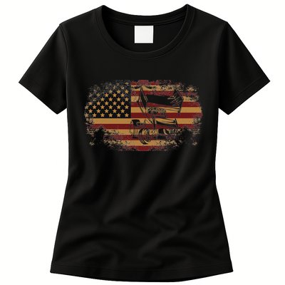 Dirt Track Racing Sprint Car Vintage Usa American Flag Womens T-Shirt