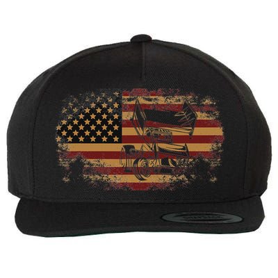 Dirt Track Racing Sprint Car Vintage Usa American Flag Wool Snapback Cap