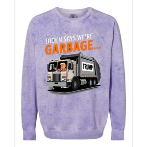 Donald Trump Rides In Garbage Truck Colorblast Crewneck Sweatshirt