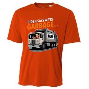 Donald Trump Rides In Garbage Truck Cooling Performance Crew T-Shirt