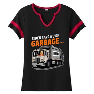 Donald Trump Rides In Garbage Truck Ladies Halftime Notch Neck Tee