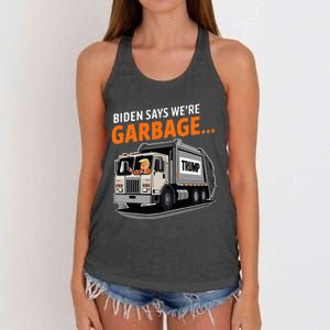 Donald Trump Rides In Garbage Truck Women's Knotted Racerback Tank