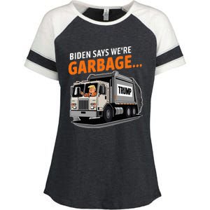 Donald Trump Rides In Garbage Truck Enza Ladies Jersey Colorblock Tee