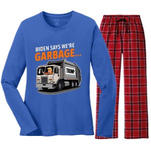 Donald Trump Rides In Garbage Truck Women's Long Sleeve Flannel Pajama Set 