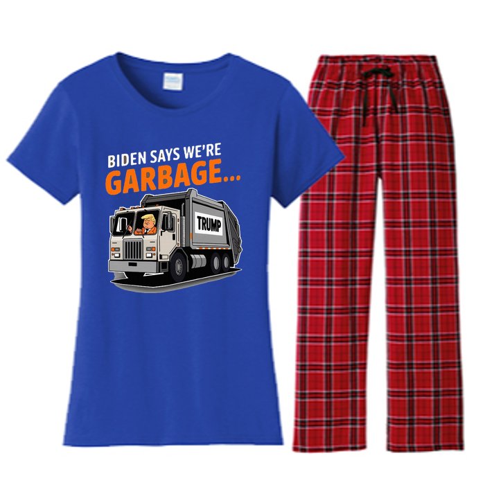 Donald Trump Rides In Garbage Truck Women's Flannel Pajama Set