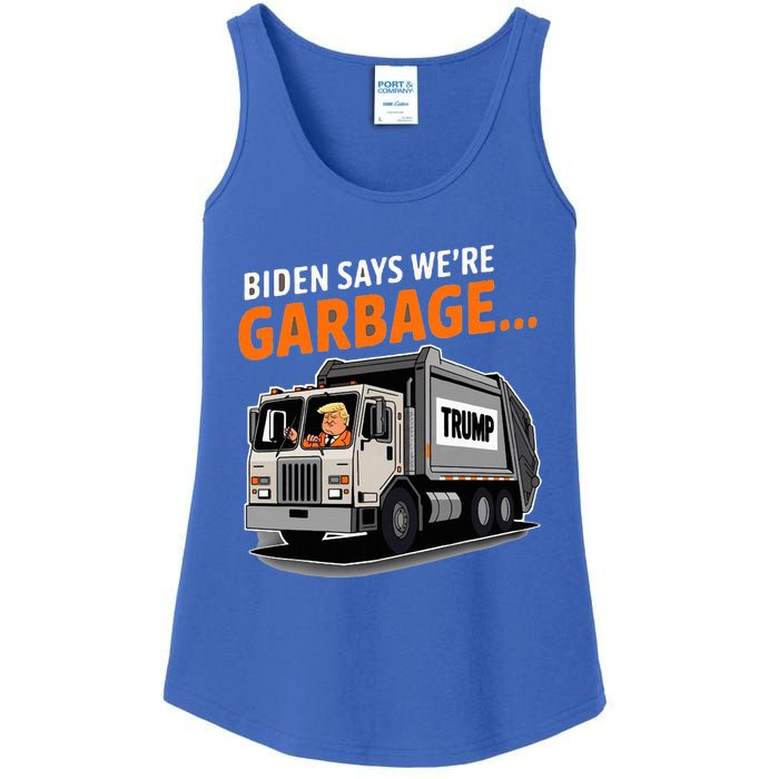 Donald Trump Rides In Garbage Truck Ladies Essential Tank