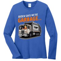 Donald Trump Rides In Garbage Truck Ladies Long Sleeve Shirt