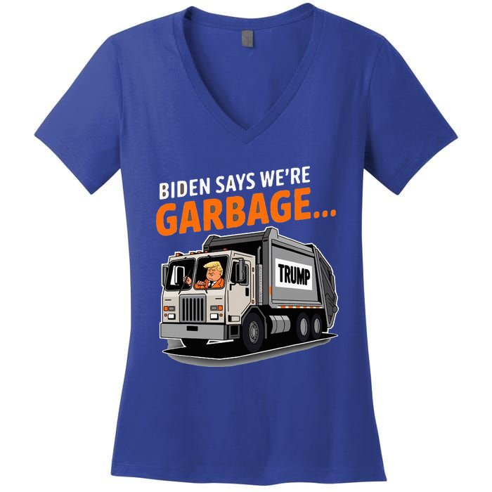 Donald Trump Rides In Garbage Truck Women's V-Neck T-Shirt