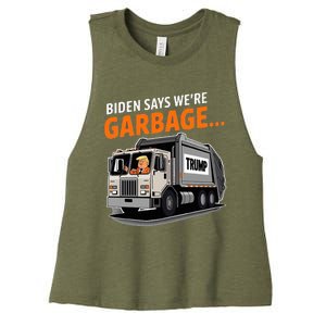 Donald Trump Rides In Garbage Truck Women's Racerback Cropped Tank