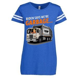 Donald Trump Rides In Garbage Truck Enza Ladies Jersey Football T-Shirt