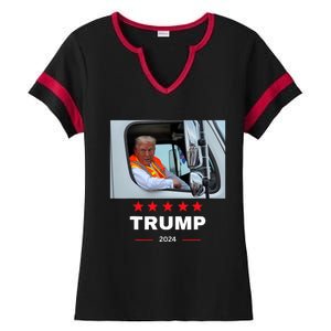 Donald Trump Rides In Garbage Truck Ladies Halftime Notch Neck Tee