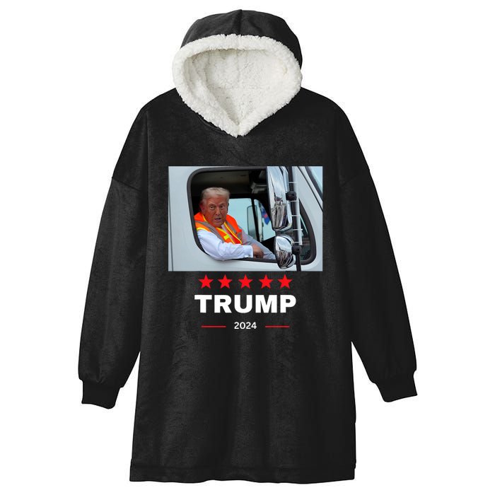 Donald Trump Rides In Garbage Truck Hooded Wearable Blanket